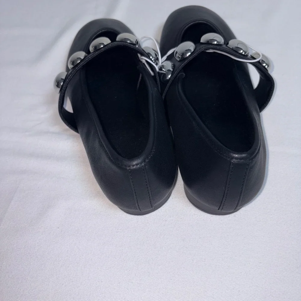 A New Day Mary Jane Flats 9.5 Black New Silver Studded Memory Foam Round Toe